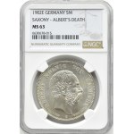 Niemcy, Saksonia, Albert, 5 marek 1902, edycja pośmiertna, Muldenhütten, NGC MS63