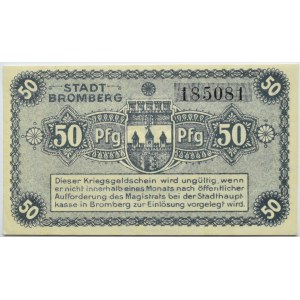 Bromberg/Bydgoszcz, 50 pfennig 1919, number 185081, UNC, navy blue