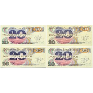 PRL, R. Traugutt, lot of 4 20 zloty bills 1982, Warsaw, UNC