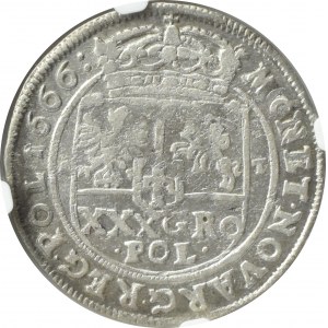 Jan II Kazimierz, złotówka (tymf) 1666 AT, Bydgoszcz, NGC XF Det.