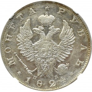 Russia, Alexander I, ruble 1824 СПБ ПД, St. Petersburg, NGC AU Det.