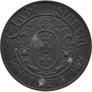 Free City of Danzig, 10 fenig 1920, Danzig, variety 55.1/5 rarity C4