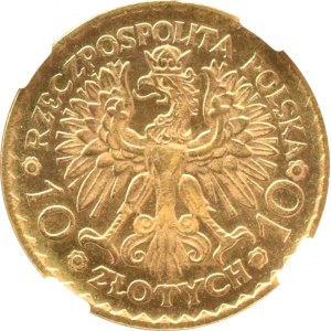 II RP, Bolesław Chrobry, 10 złotych 1925, Warszawa, NGC MS65 - czerwone