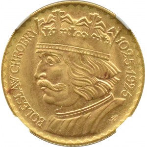 II RP, Bolesław Chrobry, 10 złotych 1925, Warszawa, NGC MS65 - żółte