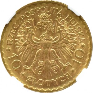 II RP, Bolesław Chrobry, 10 złotych 1925, Warszawa, NGC MS65 - żółte