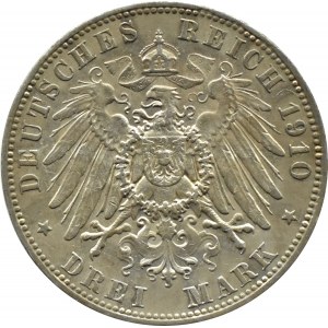 Niemcy, Saksonia, Fryderyk August, 3 marki 1910 E, Muldenhütten, CIEKAWA PATYNA