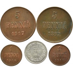 Finlandia/Rosja, Mikołaj II, lot 1-25 penniä 1911-1917, Helsinki