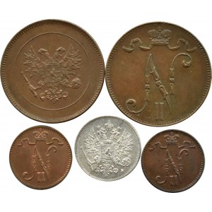 Finlandia/Rosja, Mikołaj II, lot 1-25 penniä 1911-1917, Helsinki
