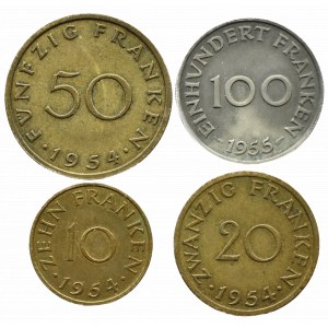 Niemcy, Saarland, komplet 10-100 franków 1954-1955, Paryż