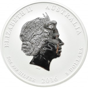 Australia, Lunar II, 8 dolarów 2016 P, Rok Małpy, Perth, UNC