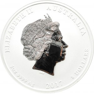 Australia, Lunar II, 8 dolarów 2017 P, Rok Koguta, Perth, UNC