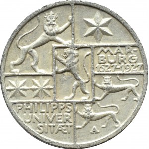 Niemcy, Republika Weimarska, 400 lat Marburga-a, 3 marki 1927 A, Berlin