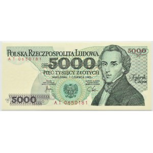 PRL, F. Chopin, 5000 złotych 1982, seria AT, Warszawa, PMG 66 EPQ