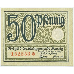 Wolne Miasto Gdańsk, 50 fenigów (pfennig) 1919, kolor zielony, UNC