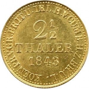 Niemcy, Hannover, Ernest August I, 2 1/2 talara 1843, Hannover, PIĘKNE!