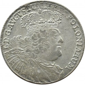 August III Sas, ort (18 groszy) 1756 E.C., Lipsk, otwarta szóstka