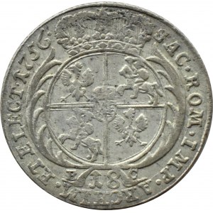 August III Sas, ort (18 groszy) 1756 E.C., Lipsk, otwarta szóstka