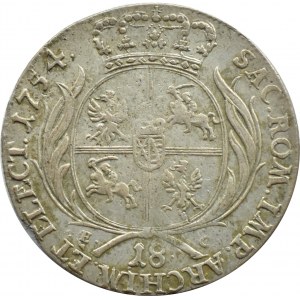 August III Sas, ort (18 groszy) 1754 E.C., Lipsk, buldogowate popiersie