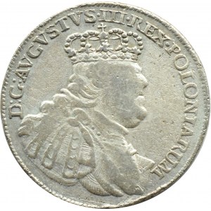 August III Sas, ort (18 groszy) 1754 E.C., Lipsk, buldogowate popiersie