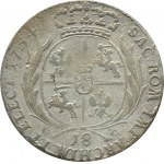 August III Sas, ort (18 groszy) 1754 E.C., Lipsk, buldogowate popiersie