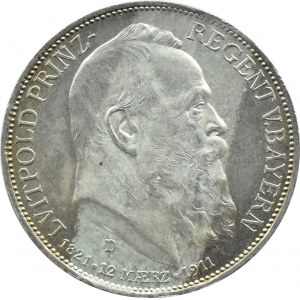 Niemcy, Bawaria, Luitpold 3 marki 1911 D, Monachium