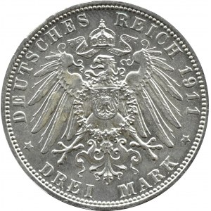 Niemcy, Bawaria, Luitpold 3 marki 1911 D, Monachium