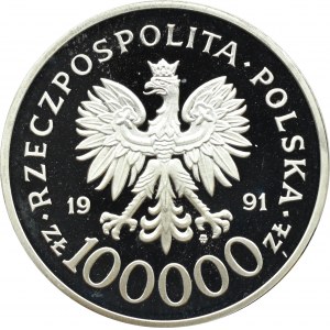 III RP, 100000 złotych 1991, mjr. Hubal Dobrzański, Warszawa, UNC