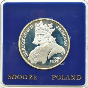 PRL, 5000 złotych 1989, Władysław Jagiełło - popiersie, Warszawa, UNC