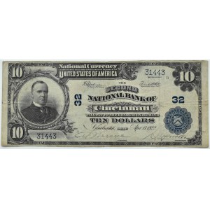 USA, BLUE SEAL, 10 dolarów 1902, UNITED STATES NATIONAL BANK of CINCINNATI, OHIO, seria B