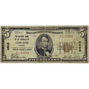 USA, The National Bank of the Republic of Chicago Illinois, 5 dolarów 1929, seria D/A