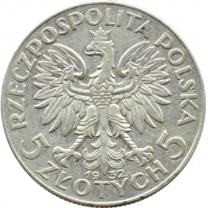 II RP, Głowa Kobiety, 5 złotych 1932 ze znakiem mennicy, Warszawa