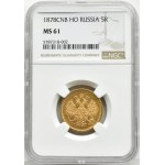 Rosja, Aleksander II, 5 rubli 1878 СПБ НФ, Petersburg, NGC MS61
