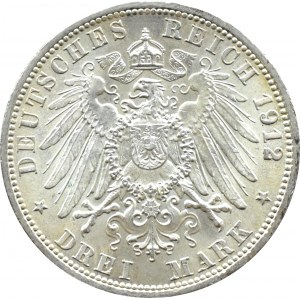 Niemcy, Prusy, Wilhelm II, 3 marki 1912 A, Berlin, PIĘKNE!