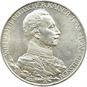 Niemcy, Prusy, Wilhelm II w mundurze, 3 marki 1913 A, Berlin