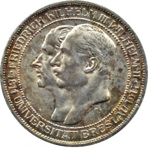 Niemcy, Prusy, Wilhelm II, 3 marki 1911 A, Berlin, 100-lecie Uniwersytetu we Wrocławiu