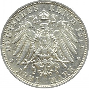 Niemcy, Bawaria, Ludwig III, 3 marki 1914 D, Monachium