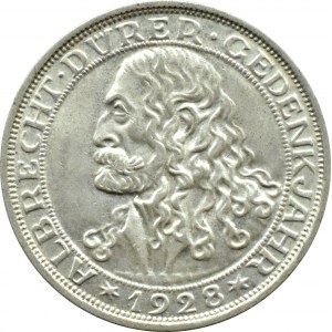 Niemcy, Republika Weimarska, A. Dürer, 3 marki 1928 D, Monachium