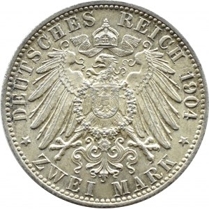Niemcy, Brema, 2 marki 1904 J, Hamburg, piękne i rzadkie, UNC
