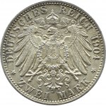Niemcy, Brema, 2 marki 1904 J, Hamburg, piękne i rzadkie, UNC