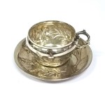 Posrebrzany komplet filiżanka+spodek Art Nouveau, Francja, Raoult Monteillet (?), pocz. XX w.