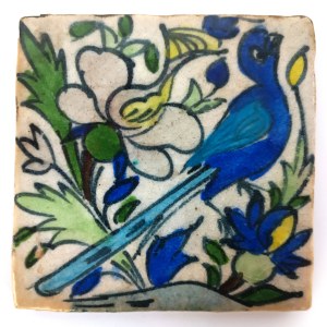 Ludowa ceramiczna ręcznie malowana płytka vintage