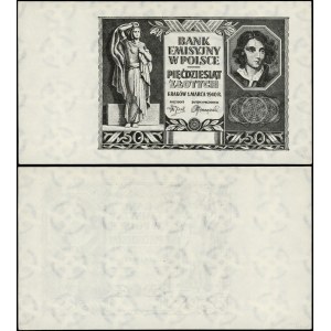 Polska, czarnodruk strony przedniej banknotu 50 złotych, 1.03.1940