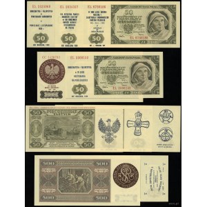Polska, zestaw nadruków okolicznościowych na banknotach 50 złotych i 500 złotych, 1.07.1948