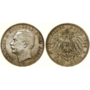 Niemcy, 3 marki, 1908 G, Karlsruhe