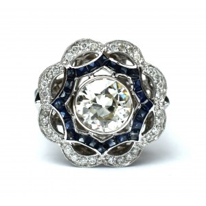 Art-Deco style ring - diamonds and sapphires