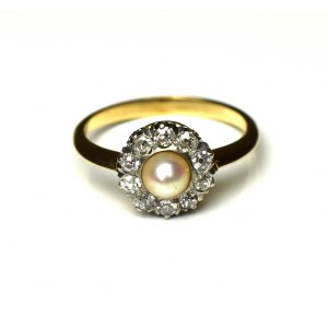 Pierścionek - diamenty i perła 
