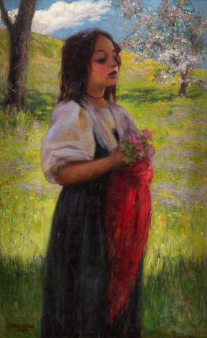 Kazimierz Mastelski (1869 Szczecin - 1954 Szczecin), Dziewczynka z kwiatami, 1898