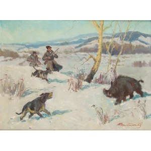 Roman Antoni Breitenwald (1911 Piotrków Trybunalski - 1985 Miechów), Hunting the wild boar