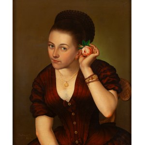 Józef Budzyński, Portrait of a Woman with a Rose, 1850