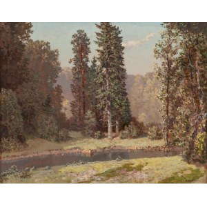 Konstanty Mackiewicz (1894 Maloryta near Brest - 1985 Lodz), Summer landscape with a pond